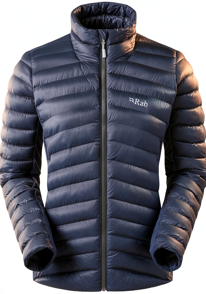 Veste Rab femme portée lors d'une randonnée en montagne enneigée