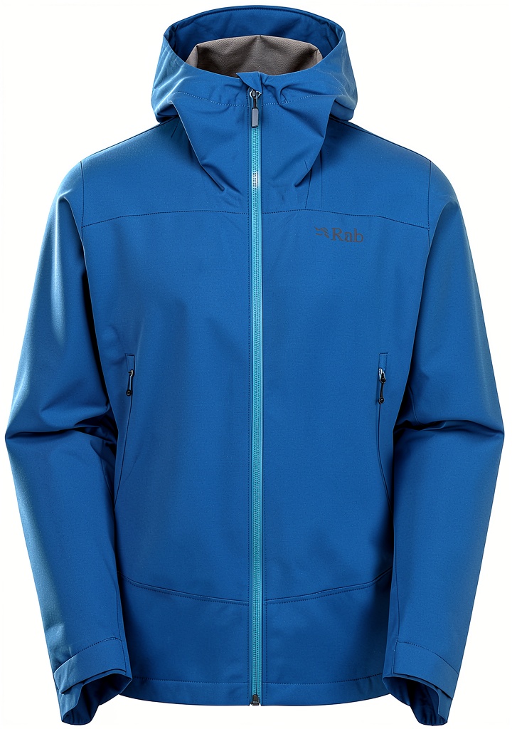 Veste de pluie Rab portée en randonnée en colline
