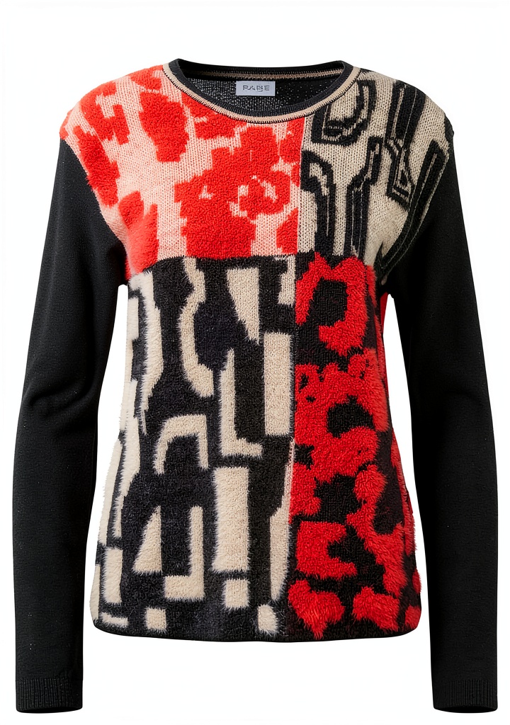 Pull patchwork Rabe porté par une femme en extérieur