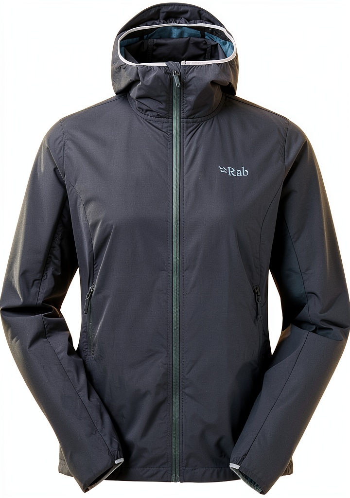 Veste softshell Rab randonnée femme nylon couleurs multiples mise en situation sur un sentier de montagne