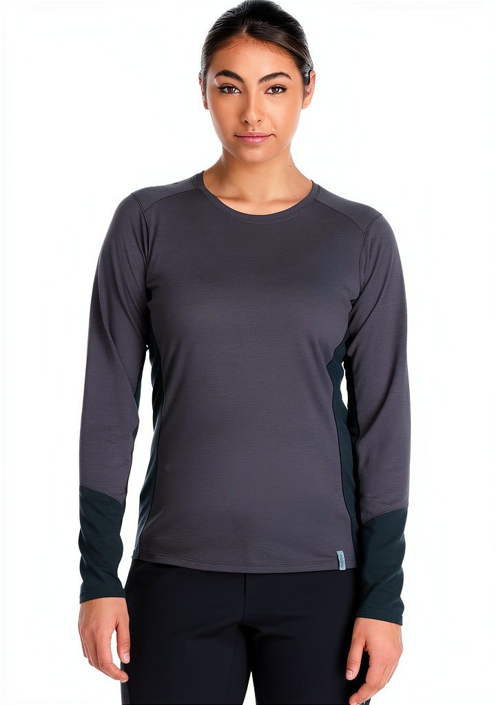 Maillot de corps RAB laine mérinos léger femme sport posé sur un rocher en altitude, vue rapprochée du tissu et des coutures