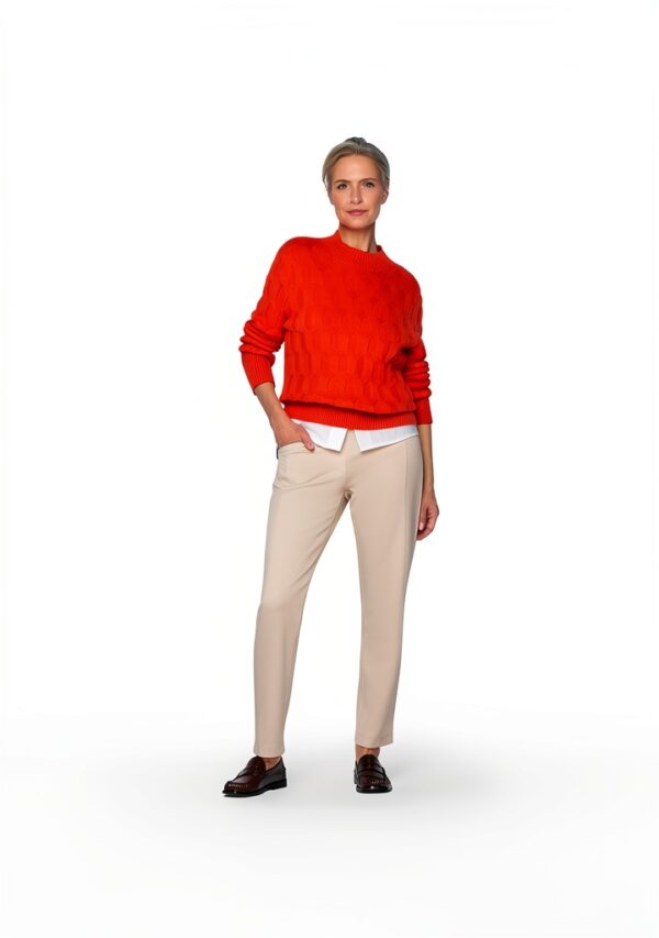 Pull Rabe Femme Orange Torsadé Coton Viscose Taille 46-5