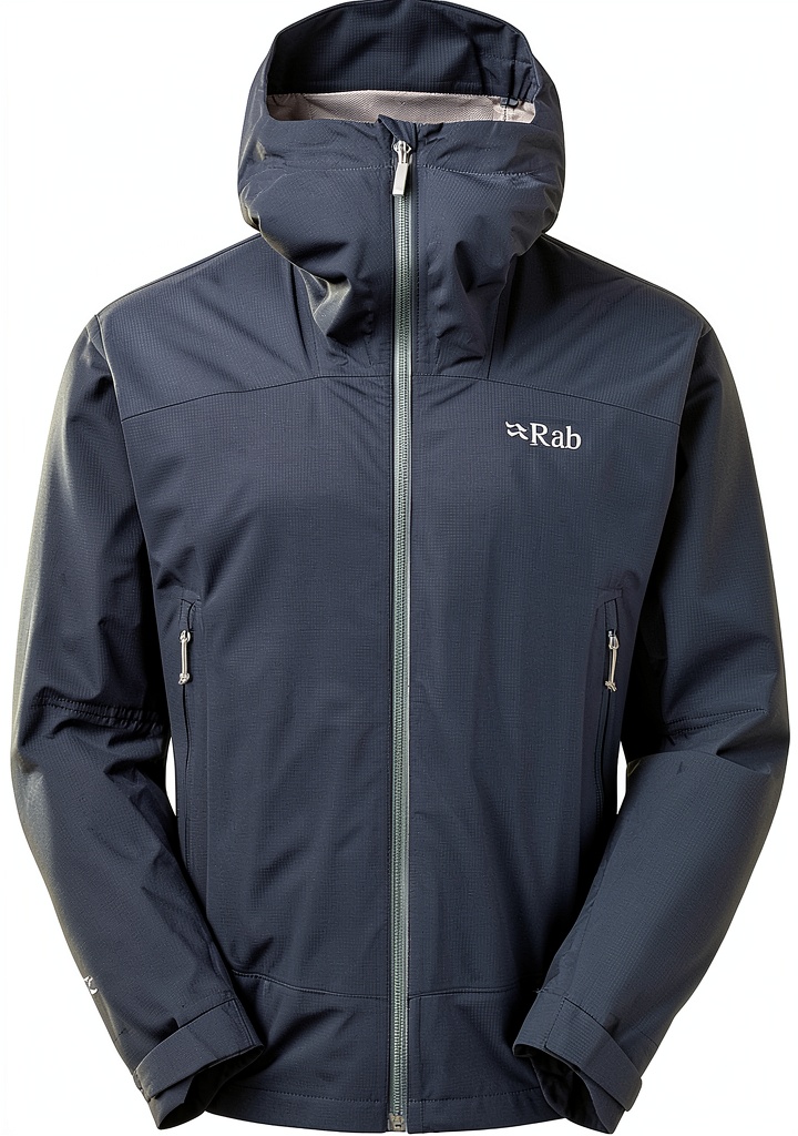 Veste coupe-vent Rab homme portée en randonnée montagneuse