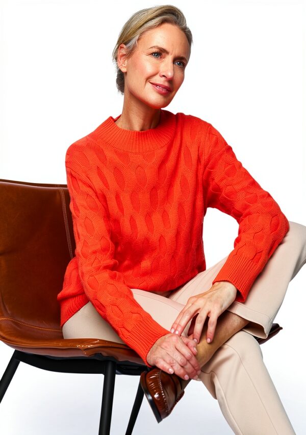 Pull Rabe Femme Orange Torsadé Coton Viscose Taille 46-4