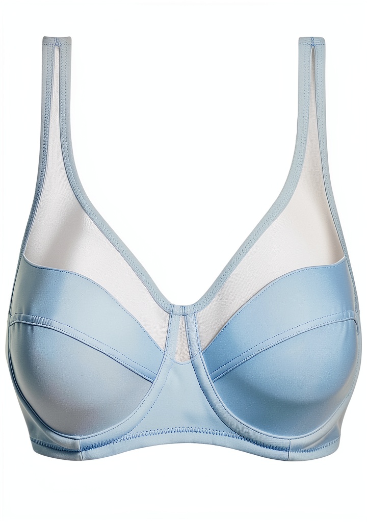 Woman trying on Soutien-gorge classique Dim maintien poitrine généreuse in a bedroom