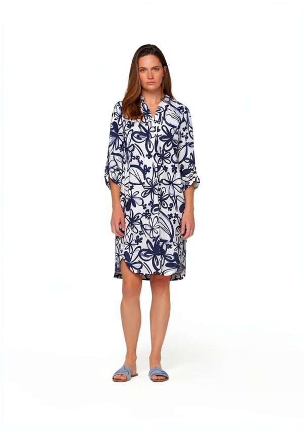 Robe chemisier floral coton femme coupe large manches 3/4-5