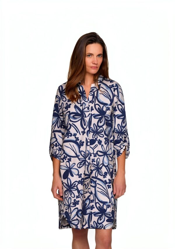 Robe chemisier floral coton femme coupe large manches 3/4-3